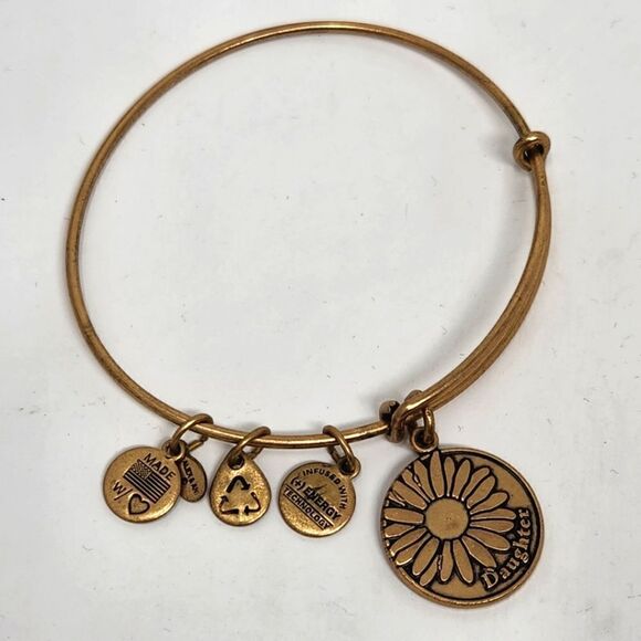 ALEX and ANI Daughter Flower Gold Tone Bangle Bracelet - Picture 1 of 7